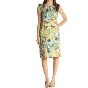 Land’s End Floral Sleeveless Sheath Dress Keyhole Neckline Pockets Sz 12